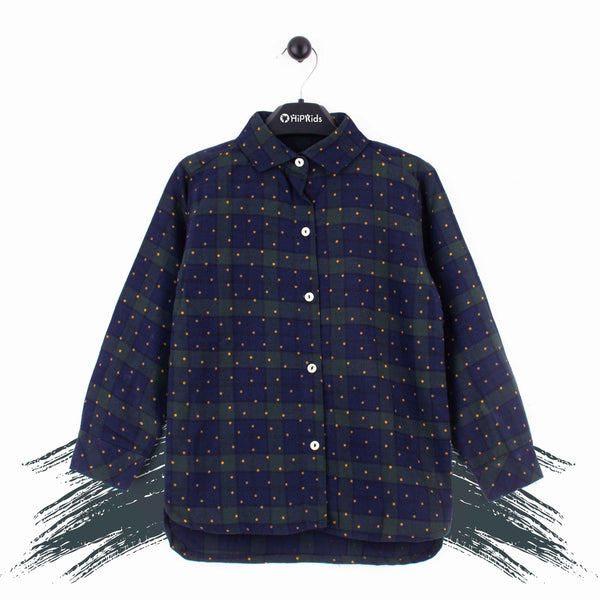 Girl Green Checked Polka Print Shirt