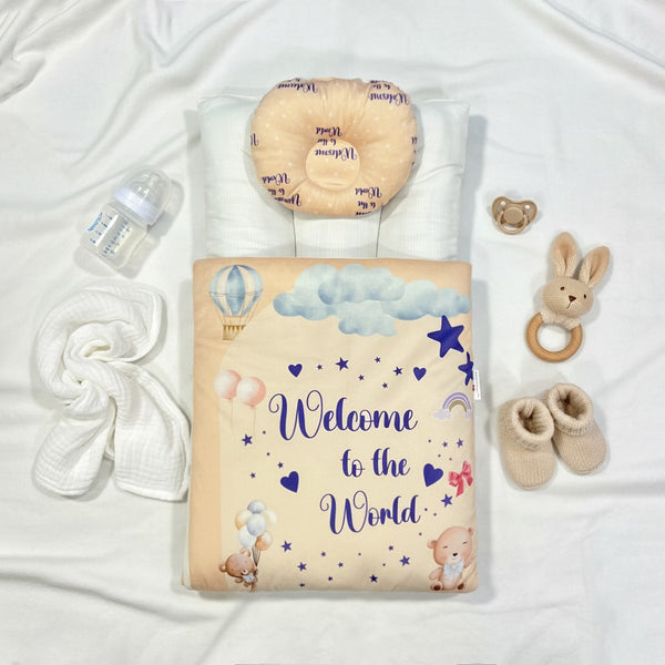 Baby Unisex 2 Piece Set Velvet Carrynest Peach Welcome to the world