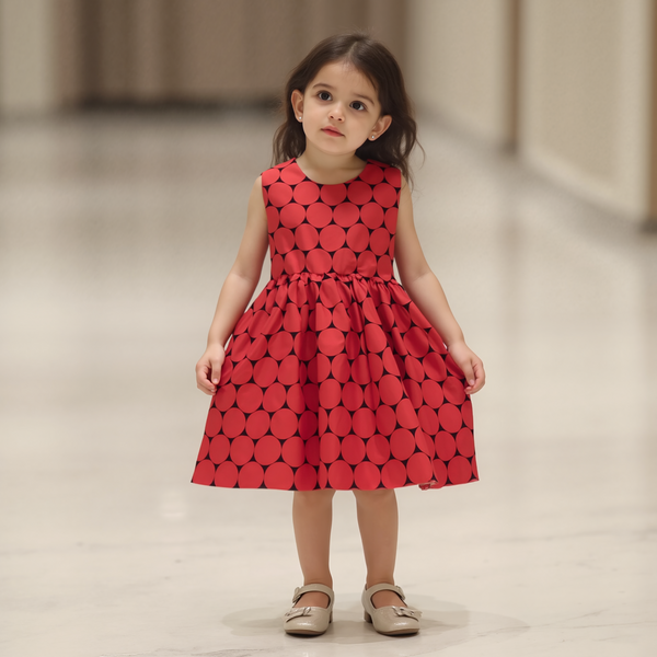Girl Red / Black print Cotton frock