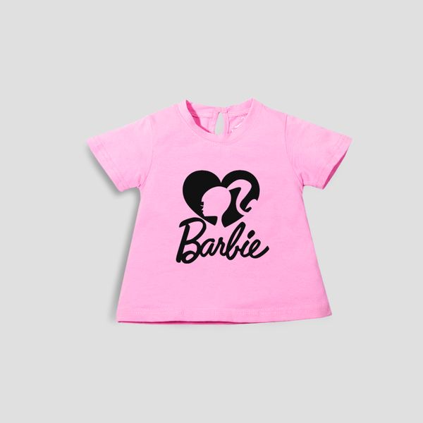 Baby Girl T-Shirt Top Pink Black Barbie Print