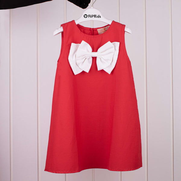 Girl Light Red /White Big Bow Long Shirt