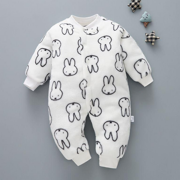 Baby Unisex Fleece Full romper White Rabbit Print