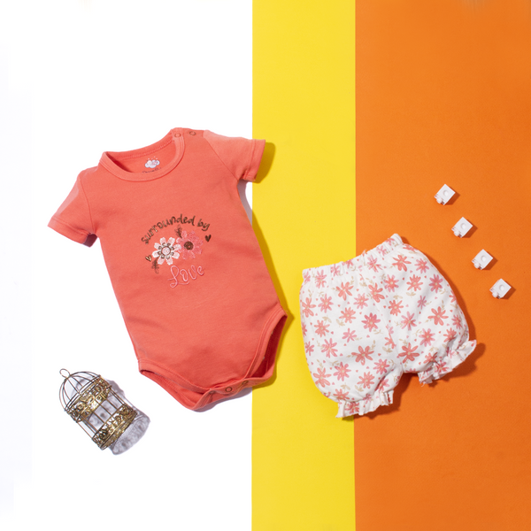Baby Girl 2 Piece Set Orange Surrounded By Love