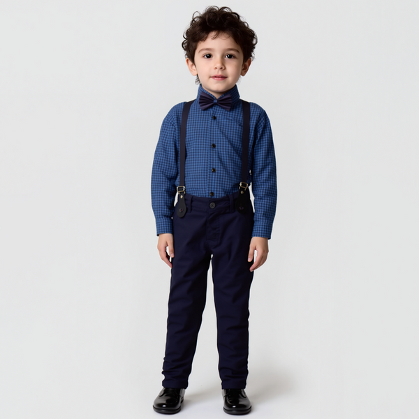 Baby Boy 4 Piece Blue Checked / Navy Blue Print  Formal Set