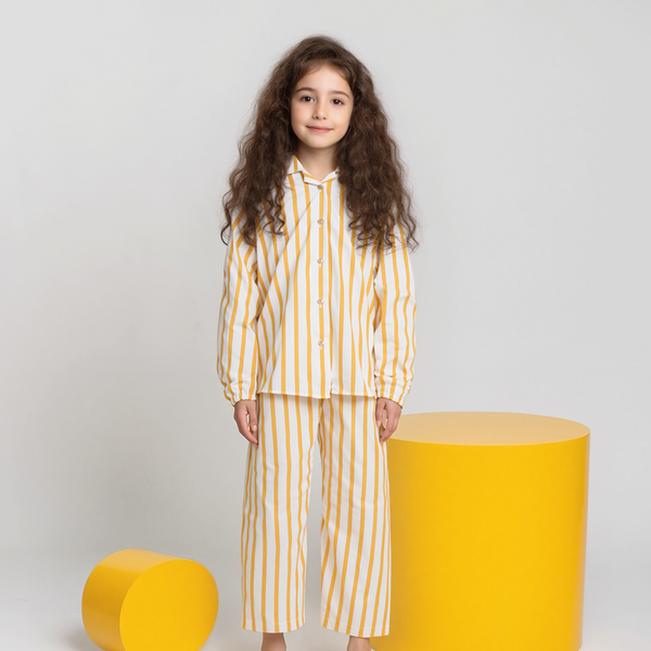 Girl Co-Ord Set Yellow Stripes Print