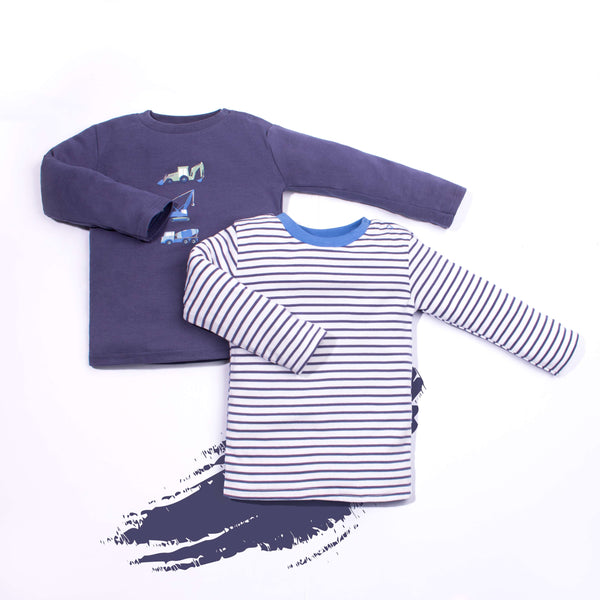 Baby Boy 2 Pk Full Sleeves T-Shirts Blue Stripes Print