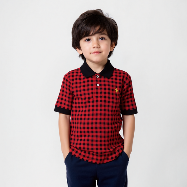 Polo-R.L Boys Polo T-Shirt Red Checked Print