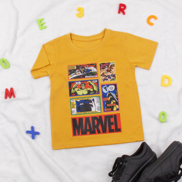 Boy Yellow Marvels Print T-Shirt