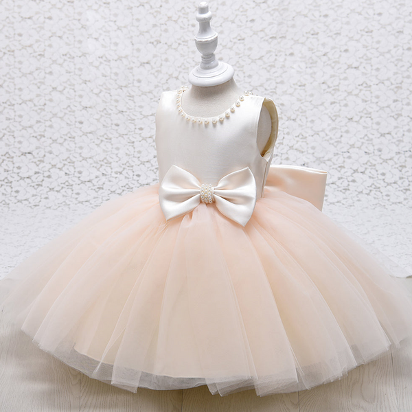 Girl Light Peach Big Bow Fancy Frock