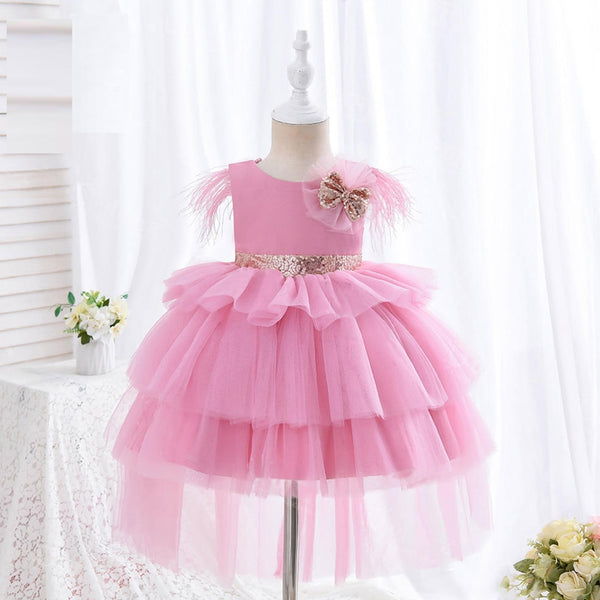 Baby Girl Pink Sequence Glitter Bow Fancy Frock
