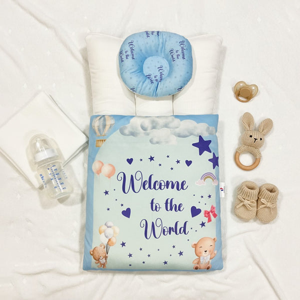 Baby Boy 2 Piece Set Velvet Carrynest Blue Welcome to the world