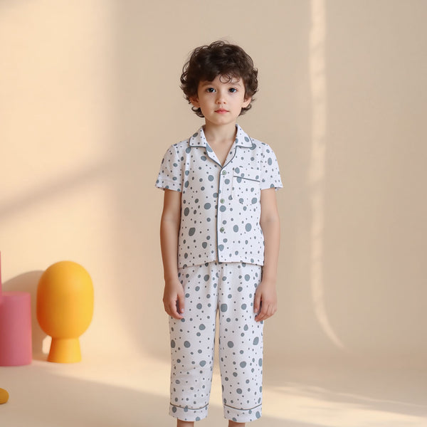 Baby Boy Muslin Grey Dots Print Night Suit