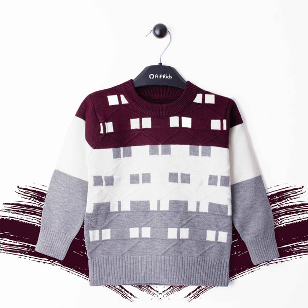 Baby Boy Long Sleeves Mahroon Checked Style Sweater