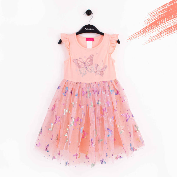 Girl Peach Butterfly Frock