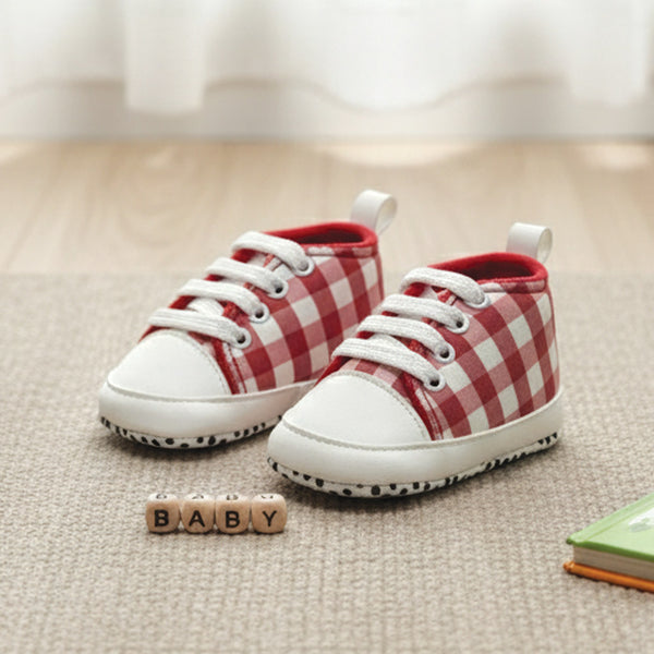 Baby Girl Shocking Pink Checked Print Pre-walker