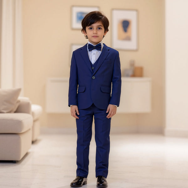 Baby Boy 4 Piece Dark Blue Self Formal Suit