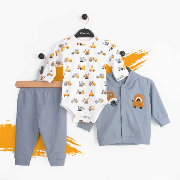 Baby Boy 3 Piece Set Blue construction vehicles