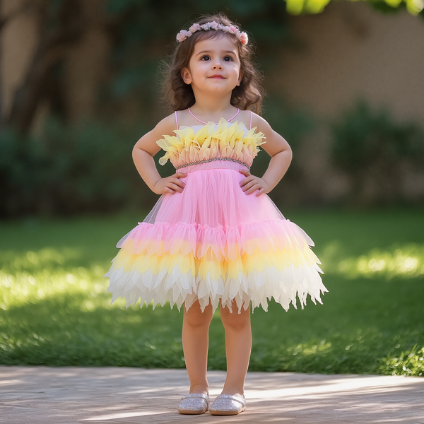 Baby Girl Pink Pink Double Shade Fancy Frock