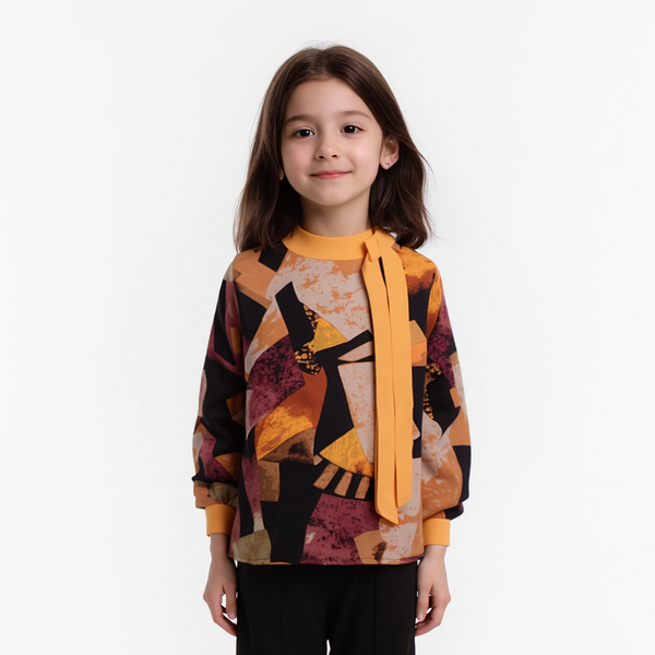 Girl Mustard Marble Print Top