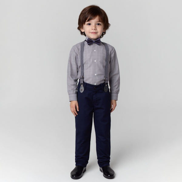 Baby Boy 4 Piece Grey / White Self Print Formal Set
