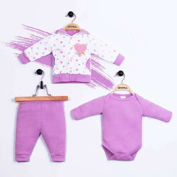 Baby Girl 3 Piece Set Purple Heart Print