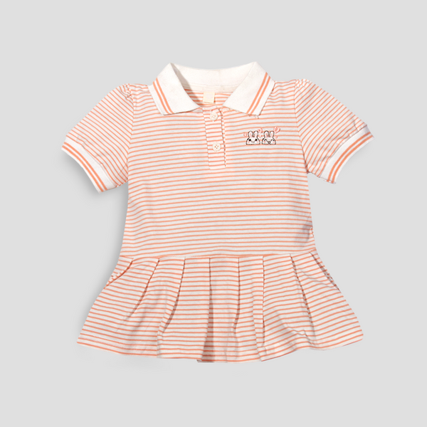 Baby Girl Peach Stripes Embroidered Animal Long Shirt