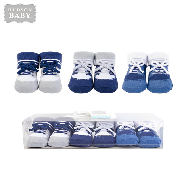 Hudson Baby 3Pk Booties Gift Set Blue Laces