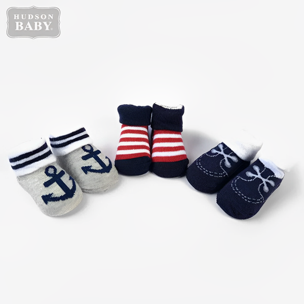 Hudson Baby 3Pk Booties Gift Set Anchor Print