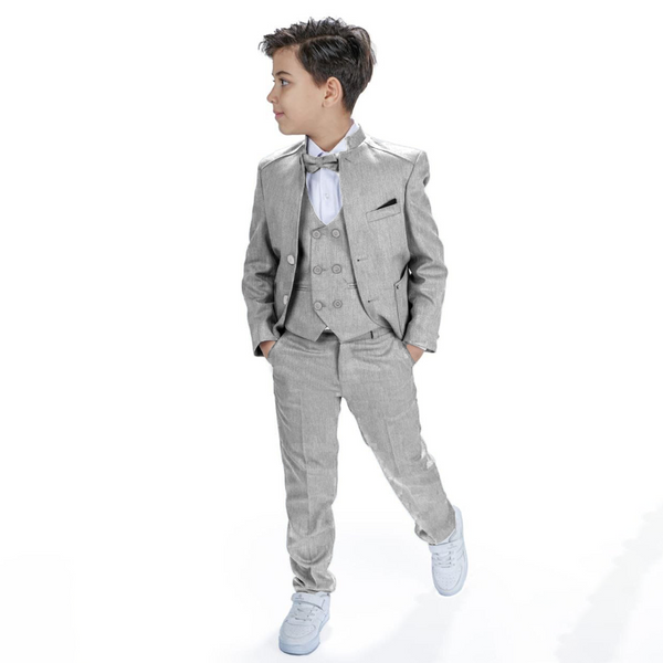 Baby Boy 4 Piece Grey Self Formal Suit