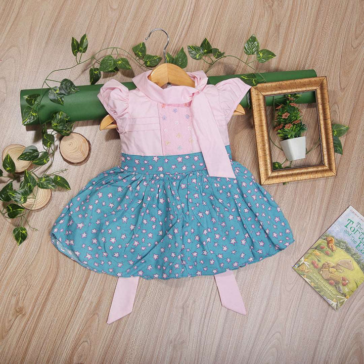 Baby Girl Fancy Cotton Frock Pink Stars Print