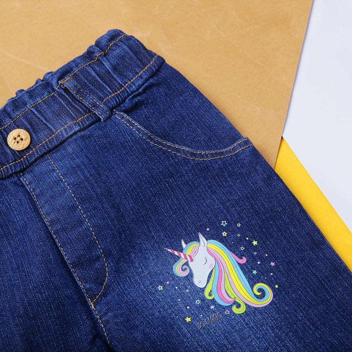 Baby Girl Blue Unicorn Print Jeans