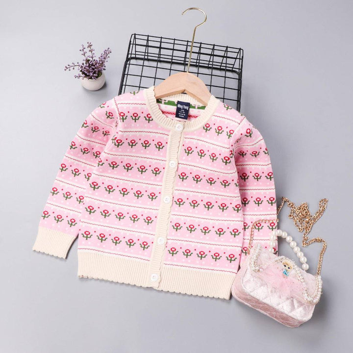 Girl Pink Flowers Print Sweater