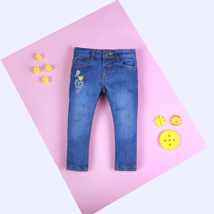 Baby Girl Fancy Blue Embroidered Jeans