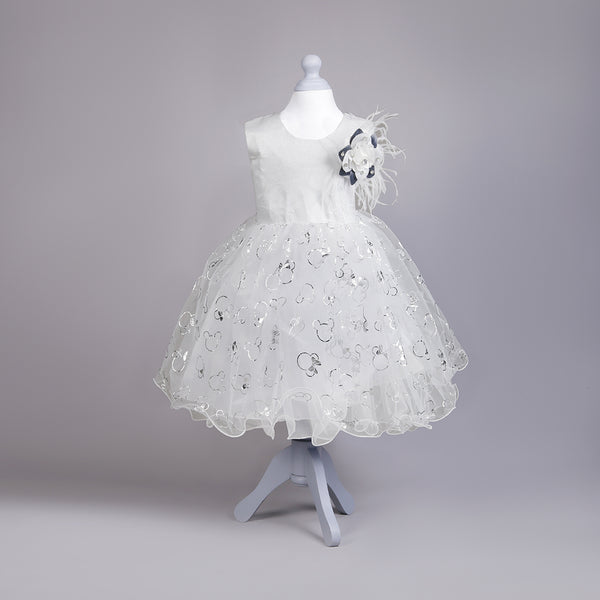 Baby Girl White/Silver Minnie Face Fancy Frock