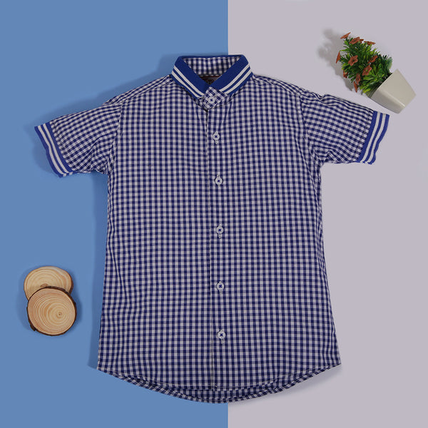 Baby Boys Blue/White Checked Rib Style Shirt