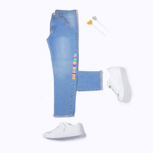 Baby Girl Blue Fancy Embroidered Jeans
