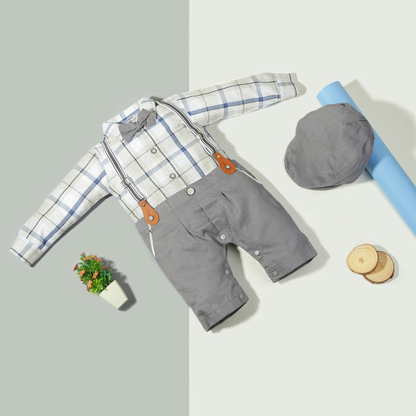 Baby Boy 3 Piece Formal Set Grey/Blue Print