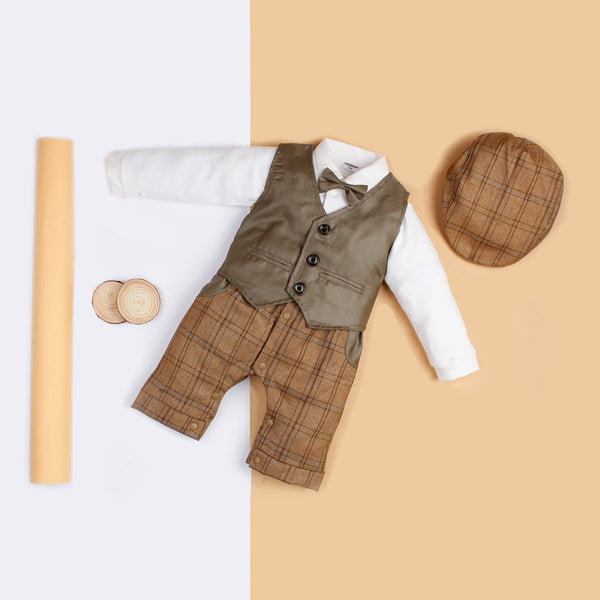Baby Boy 3 Piece Formal Set Brown Checked Print