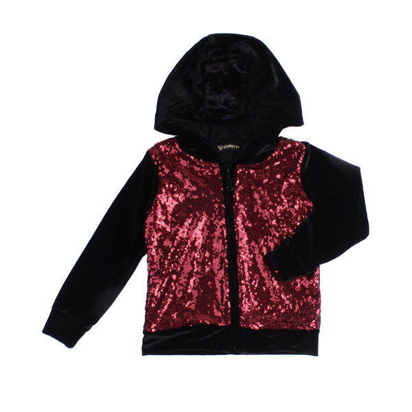 Baby Girl Black Velvet Sequence Zipper with hoodie