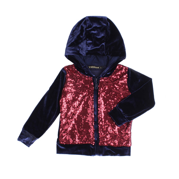 Baby Girl Blue Velvet Sequence Zipper with hoodie