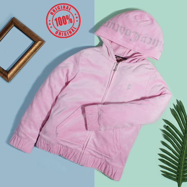 Juicy-Couture Pink Velvet zipper With hoodie