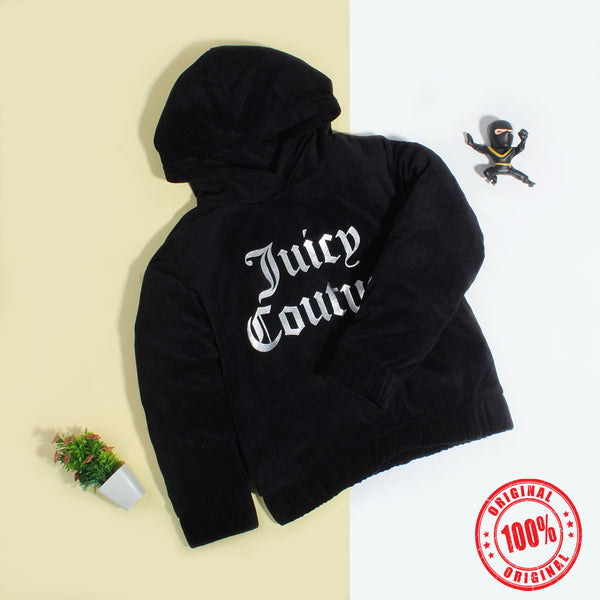 Juicy-Couture Girl Black Popover Velour Hoodie