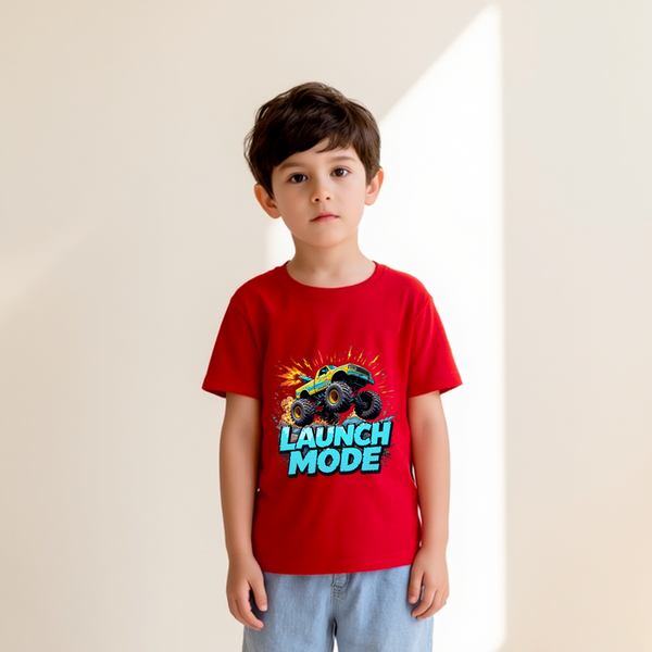 Baby Boy Red T-Shirt Launch Mode Print