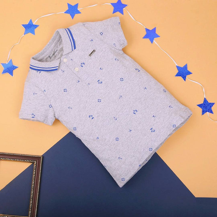 Boys Polo T-Shirt Grey Anchor And Ball Print