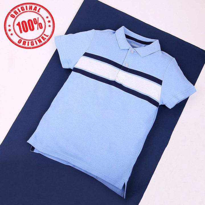 Geo-rge Boys Polo T-Shirt Sky Blue Stripe Print