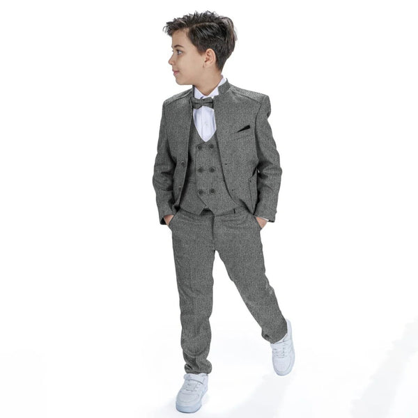 Baby Boy 4 Piece Grey Charcoal Self Formal Suit