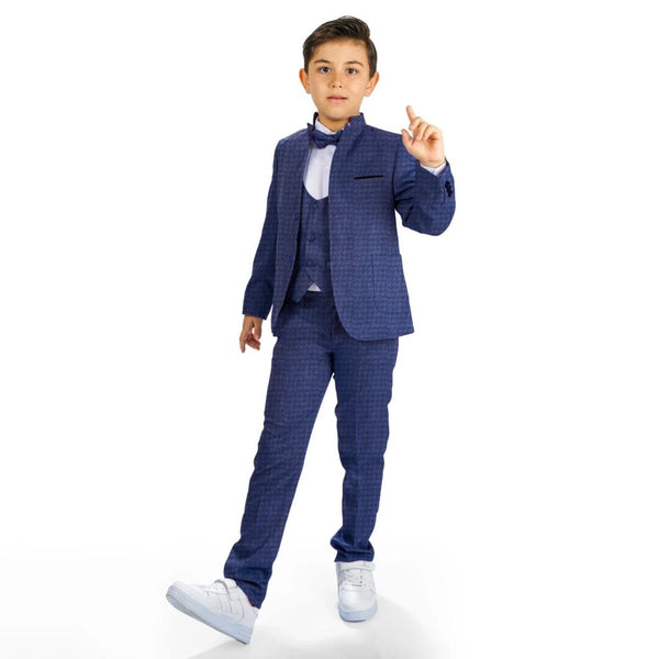 Baby Boy 4 Piece Blue Checked Print Formal Suit