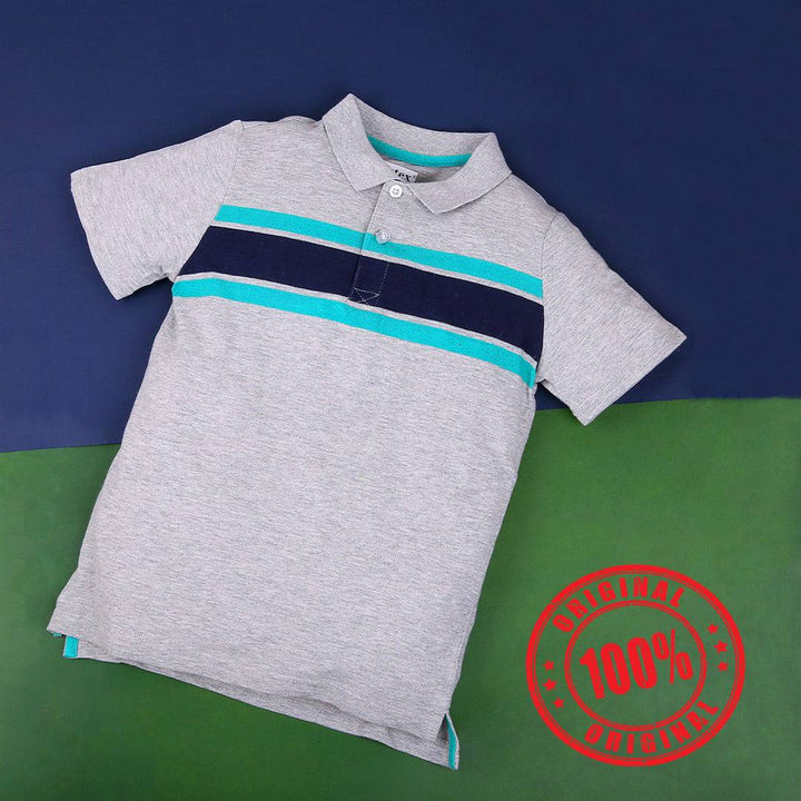 Geo-rge Boys Polo T-Shirt Grey Stripe Print