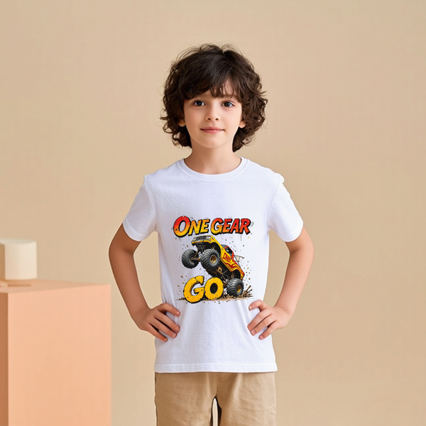 Baby Boy White T-Shirt One Gear Go Print
