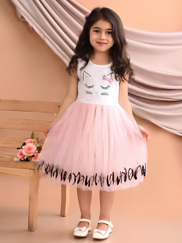 Girl White Cat Face Frock